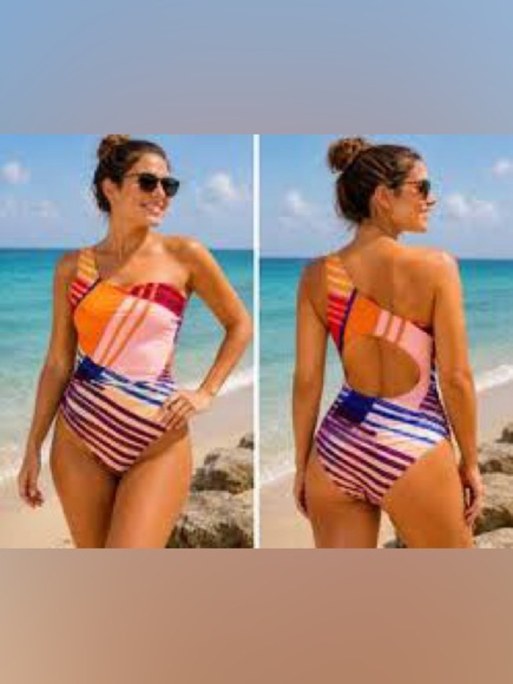 Nani Swimwear Multi-Color Stripe One Shoulder One-Piece Swimsuit M